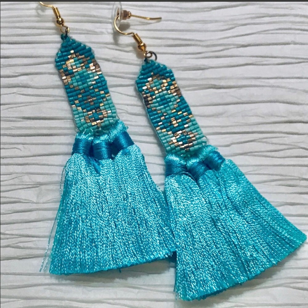 Turquoise Triple Tassel Earrings